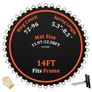 Doyuee Trampoline Mat Replacement 14FT,Fits 14FT Steel Frame with 72 Pieces Rings,Fits 5.3"-5.7" Springs,Mat Diameter(150.8in/12.56ft),Excluding Springs and Frame