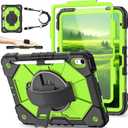 Nitupai Case for iPad 10th Generation 10.9 Inch 2022 / iPad A16 Case 11 Inch 2025 with Screen Protector 10th Gen Cover for Kids Pencil Holder 360 Rotating Stand Shoulder Strap, Black Yellow Green