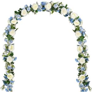 2 Pack Artificial Peony Flower Garland - 6ft Silk Peony Garland Flowers Vine Blue and White Peony Silk Flowers for Wedding Arch Party Table Decoration (Blue)