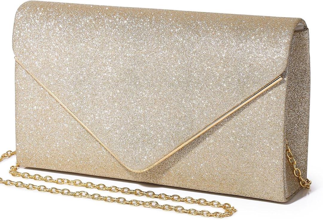 Clutch Purses For Women Evening Bags Shining Envelope Handbags Shoulder Crossbody bag for Women Wedding Party Prom (Champagne 1517)