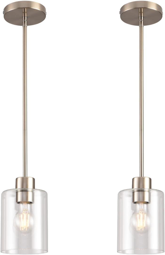 Brushed Nickel Pendant Lights,Modern Farmhouse Pendant Light,Light Fixture Kitchen Pendant Mini Hanging Light for Sink Island,Adjustable Height,Home Dcor Lighting (Brushed Nickel 2 pack Stem Rod)