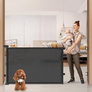 76" Retractable Baby Gates Extra Wide, Mesh Long Dog Gate for Wide Openings, Indoor Outdoor Stair Gate for Doorways Hallways Deck Porch, Child Pet Safety Essentials for Home, Black