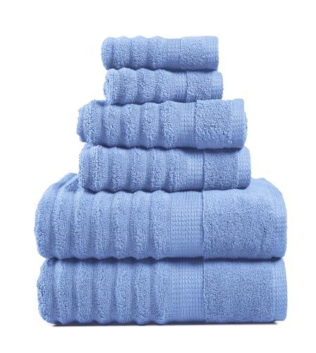 LANE LINEN 100% Cotton Bath Towel - 6 Piece Set - Hotel Grade Luxury Zero Twist Cotton - 2 Bath, 2 Washcloths, 2 Hand Towels for Bathroom - Super Soft, Quick Dry & Highly Absorbent - Cerulean Blue