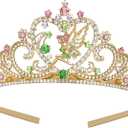 SWEETV Tiaras for Little Girls, Princess Gold Crown for Flower Fairy, TinkerBell Headband for Kids, Rhinestone Hairpiece for Toddler, Hair Accessories for Girls Halloween Costume Cosplay