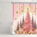 4 Pieces Santa Christmas Shower Curtain Set 72 x 72 in Winter Holiday Party Christmas Bathroom Curtain