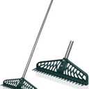Artificial Rake, Double Sided Garden Hand Broom Rake Stainless Steel Long Pole Leaves Rake16 inch Wide for Garden Grass Clean Lawn Artificial Turf Patios Carpets Pet Hairs Cleaner