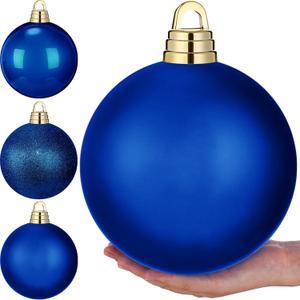 Weysat 4 Pcs Large 8" Fillable Christmas Ornaments, Jumbo Matte, Shiny & Glitter Hanging Ornaments for Outdoor Xmas Tree Decoration, Lawn Yard Holiday Party Decor(Blue)