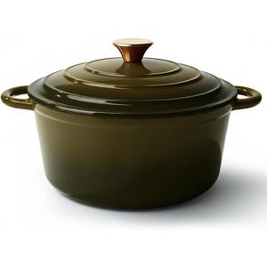 Vintage Style 4.5 Quart Dutch Oven Pot with Lid, Non Stick Enameled Cast Iron Dutch Oven for Bread Baking, Heavy-Duty, Oven Safe Ceramic Cookware Up to 500F for Baking, Braising, Stews, Roasting, Golden Green