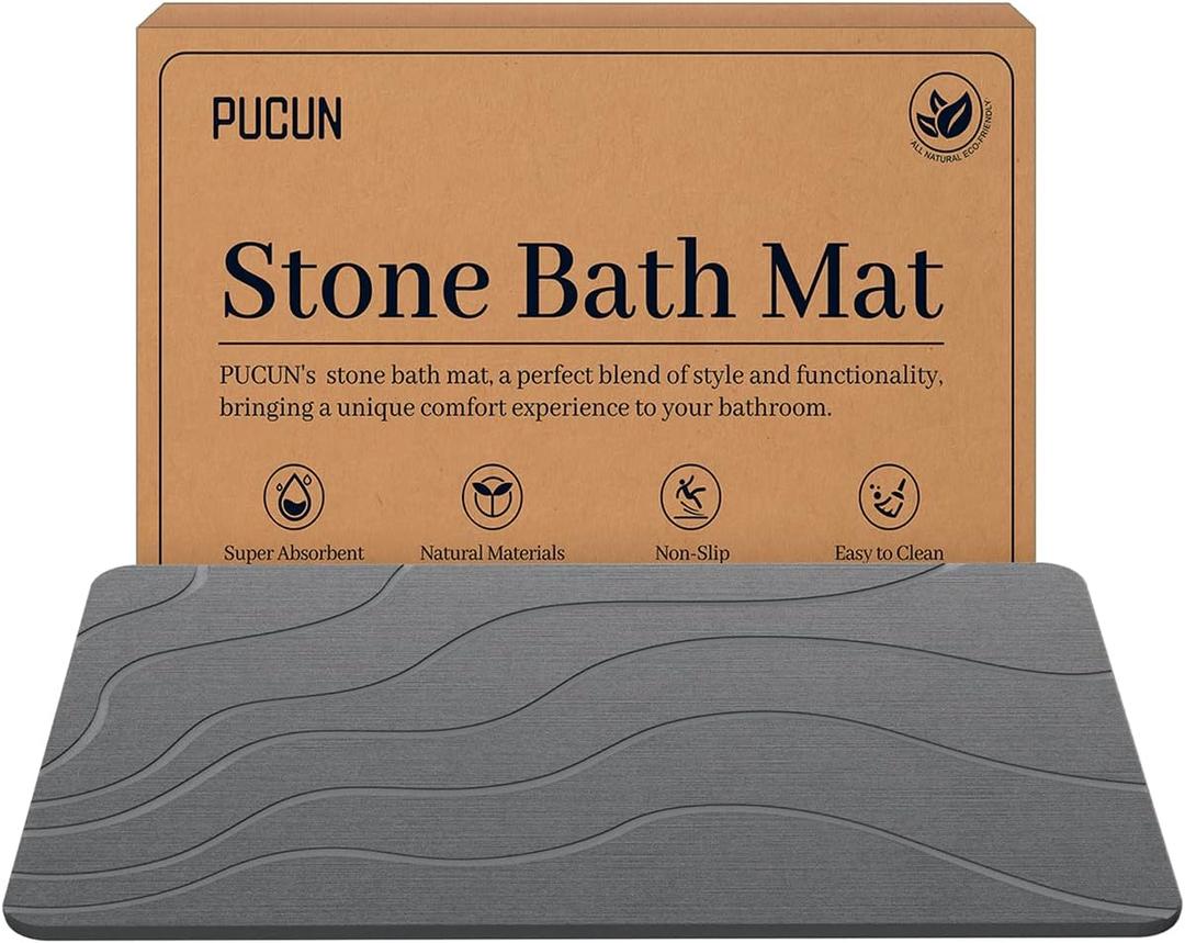 Stone Bath Mat Diatomaceous Earth Non-Slip Shower Mat,Quick Drying Diatomite Bath Stone Mat for Bathroom Floor -Super Absorbent,Natural, Easy to Clean(2416" Grey) (1'4" x 2' (Rectangular))