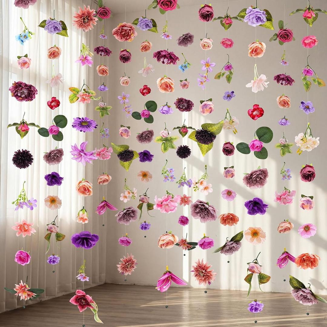Suncalla 6 Pcs 35.46 ft Flower Garlands Backdrop Spring Artificial Wildflower Vines Floral Decorations for Party Fake Flower Vines Faux Silk Wildflower for Easter Wedding Garden Wall Arch(Purple)