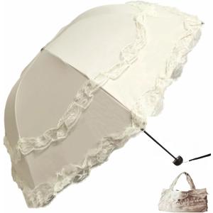 Vintage Lace Parasol Gothic Lolita Umbrella UV Sun Protection Witch Cosplay Photoshoot Props Party Decoration (Off-white)