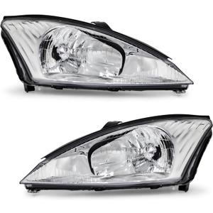 2000-2004 Ford Focus Headlight Assembly for 2000 2001 2002 2003 2004 Ford Focus Clear Lens Chrome Housing with Clear Reflector Headlamp Replacement Left and Right Pair