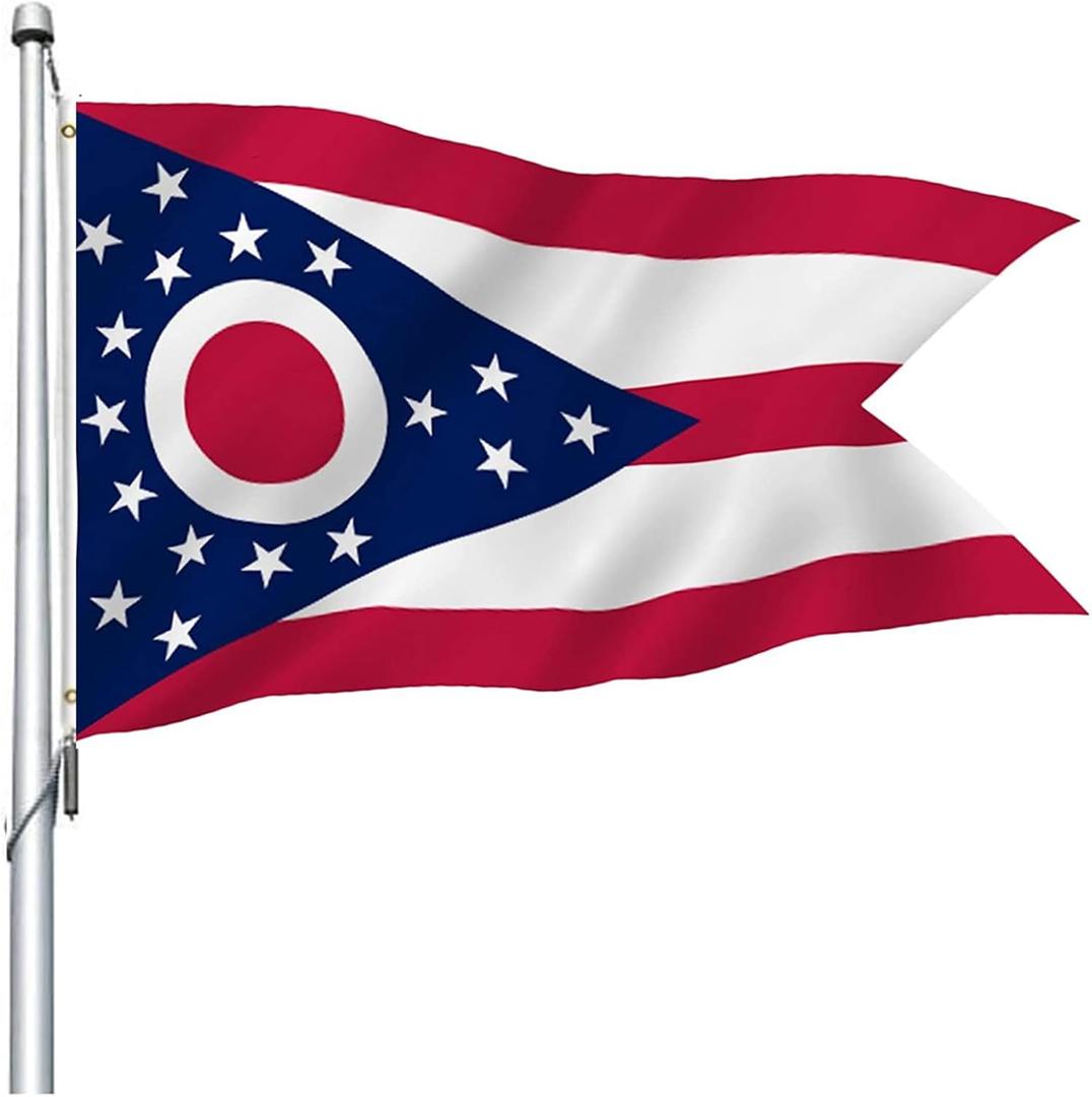 Ohio Flag Outdoor 3x5 Ft Double Sided Heavy Duty Polyester Ohio State Flag Long Lasting 4 Rows Hemming OH Flags with 2 Brass Grommets
