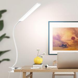 Vansuny Clip on Light LED Desk Lamp with Eye-Caring LED Metal Clip, 11 Level Brightness 3 Color Modes, Power by USB Port 5W Adjustable Neck Reading Light for Home and Office (5W, White)