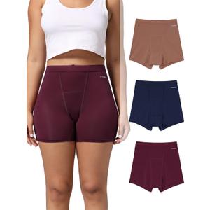 INNERSY Women's High Waisted Period Underwear Boy Shorts Panties for Postpartum Menstrual 3-Pack (Large, Dark Vintage)