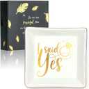 Ring Dish for Engagement, Ceramic Jewelry Dish, Trinket Dish Tray, Jewelry Organizer, Gift Box & Card Included, Perfect for Anniversary/Valentine's Day/Wedding - I Said Yes