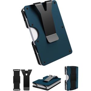 Minimalist Wallet, Slim Wallet for Men, Minimalist Cash Strap and Money Clip Wallet, Front Pocket Wallets, Metal Wallet, RFID Blocking, 22 Card Capacity