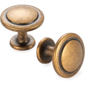 KOOFIZO Stepped Round Cabinet Knob - Antique Brass Pull Handle (Dia.31mm / 1.2 Inch), 10-Pack for Kitchen Cupboard Door, Bedroom Dresser Drawer, Bathroom Wardrobe Hardware