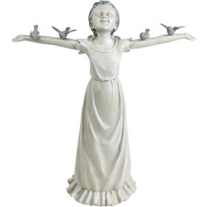 Design Toscano Basking in Glory Little Girl with Birds Outdoor Garden Statue, Large, 29 inches tall, Cast Stone Resin, Two Tone Stone Finish
