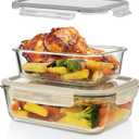 Razab 4 Pc (2700ML/ 91 Oz & 1520ML/ 51 Oz) Airtight Large Glass Food Storage Containers with Lids - BPA Free, Leak Proof Meal Prep Containers (2 Containers + 2 Lids) Microwave, Oven & Freezer Safe