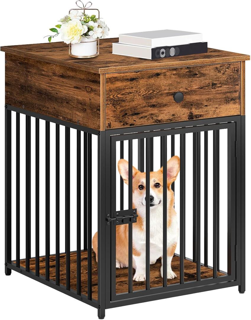 HOOBRO Dog Crate Furniture, Wooden Dog House, Decorative Dog Kennel with Drawer, Indoor Pet Crate End Table for Small Dog, Steel-Tube Puppy Cage, Chew-Proof, Rustic Brown and Black BF01GW03 HOOBRO Dog Crate Furniture, Wooden Dog House, Decorative Dog Kennel with Drawer, Indoor Pet Crate End Table for Small Dog, Steel-Tube Puppy Cage, Chew-Proof, Rustic Brown and Black BF01GW03