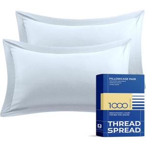 THREAD SPREAD 100% Egyptian Cotton Pillow Shams Set of 2 Standard/Queen Size with Envelope Closure - 1000 Thread Count Sateen Weave Pillow Sham, Silky Soft, Cooling Pillow Sham (Light Blue) (21" x 32" (Pack of 1))