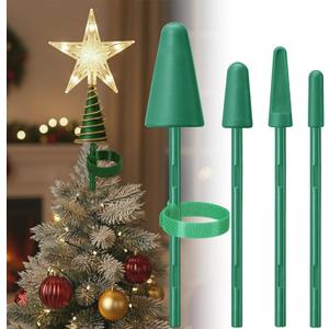 Universal Christmas Tree Topper Holder & Stabilizer Adapter - 4 Styles Set Topper Base with Adjustable Support Rod for Star, Angel & Finial Toppers, Fits Real & Artificial Trees (Green)