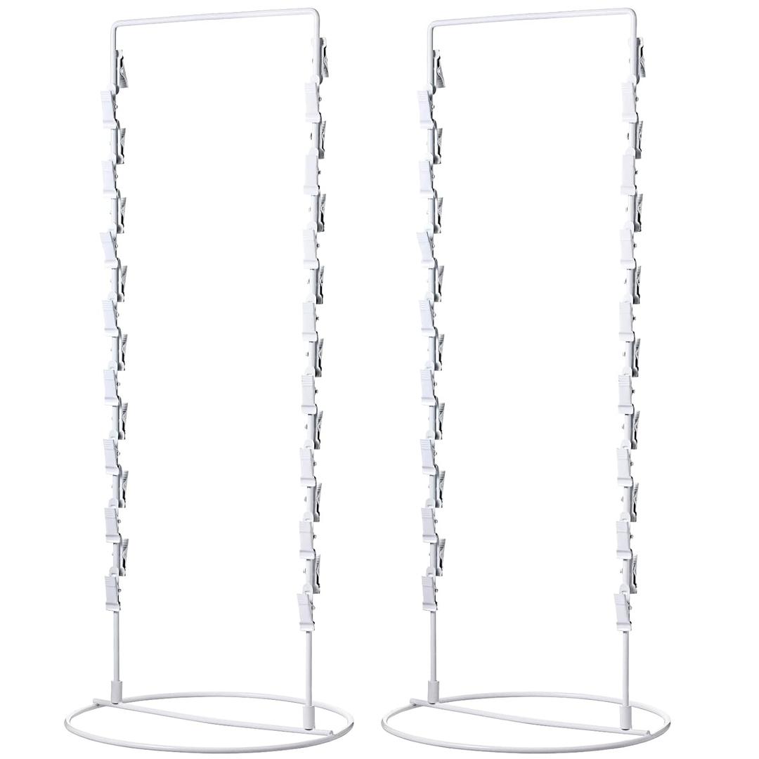 Chip Snack Rack Clip Display Countertop Rack Potato Candy Chip Bag Holder 2 Strand with 30 Clips for Retail Stand Cotton Candy Bags Snacks, 10 x 24 In(White,2 Pieces)