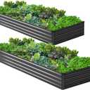 2PCS 8x4x1ft Galvanized Raised Garden Bed Kit,Metal Planter Box for Vegetables,Flowers,Herbs Durable Rust-Resistant Patio Gardening Beds,Black