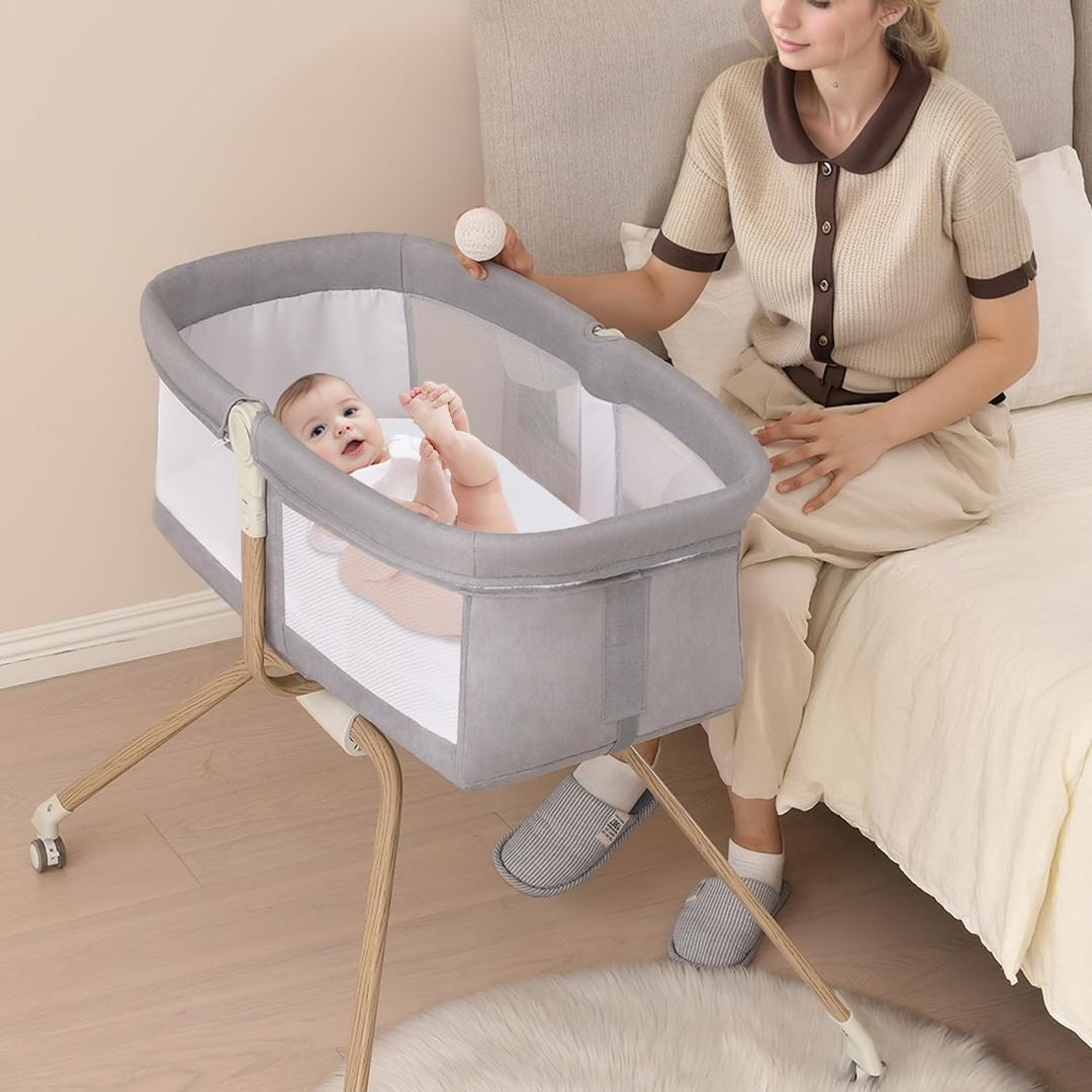 Bedside Crib, Quick Fold, Travel-Friendly, Breathable Mesh, Adjustable AngleGrey