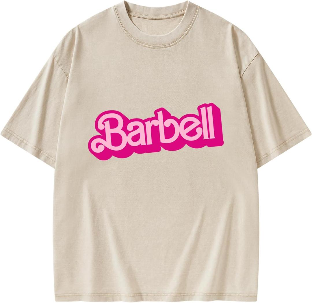Barbell Vintage Gym Shirt for Women Lightweight Breathable Soft Fabric Workout Fitness Running Hiking Outdoor Activities (S)