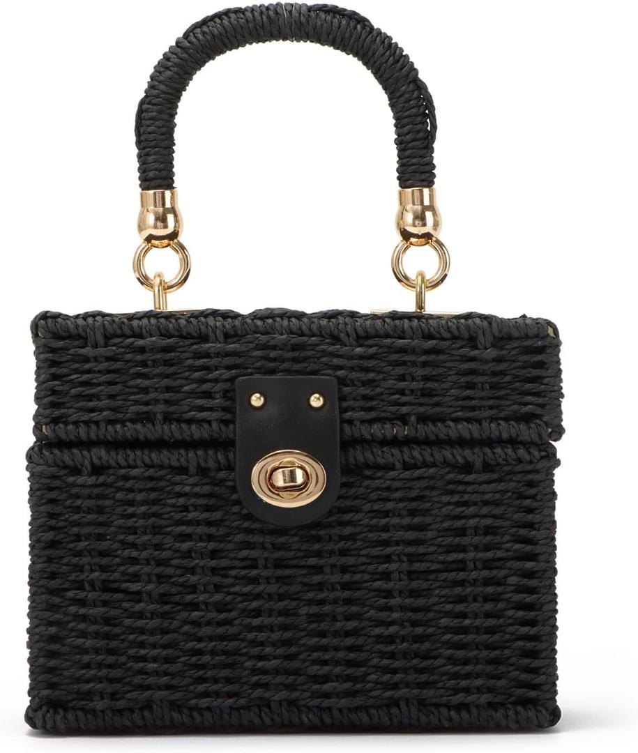 KUANG! Handwoven Rattan Bag for Women Woven Straw Square Crossbody Bag Vintage Basket Purse Beach Tote Bag
