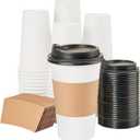 RACETOP 16 oz [100 pack] Coffee Cups with Lids and Kraft Sleeves, Disposable Paper Coffee Cups, Hot Coffee Cups, Ideal for Hot Beverage