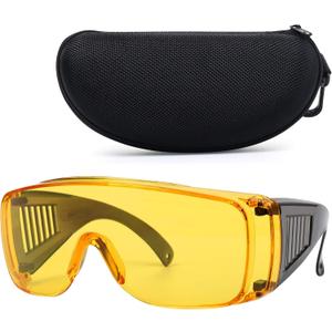 Shooting Glasses Over Eyeglasses, AntiFog Safety Glasses Over Prescription OTG (Yellow Lens)