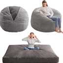 Giant Bean Bag Chair Bed for Adults, Convertible Beanbag Folds from Lazy Chair to Floor Mattress Bed with Machine Washable Cover, Large Floor Sofa Couch with High-Density Foam Filling (Queen, Dark Grey)