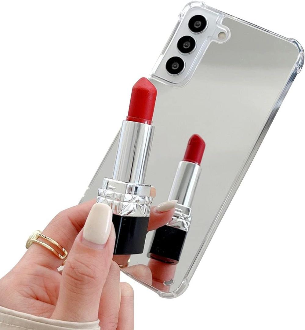Doowear for Galaxy S24 Bright Reflection Luxury Makeup Mirror Case for Girls Women TPU Bumper+Shockproof Hard PC Back Protective Cover Phone Case for Samsung Galaxy S24 5G-Silver
