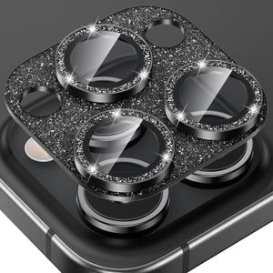 Tensea for iPhone 16 Pro/iPhone 16 Pro Max/iPhone 15 Pro/iPhone 15 Pro Max Camera Lens Protector, Metal Aluminum Alloy Tempered Glass Cover Camera Screen Protector Accessories, Case Friendly (Black Titanium Glitter)