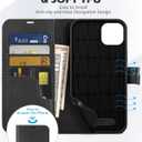 SHIELDON Case for iPhone 14 Plus 5G 2022, Genuine Leather Magnetic Folio Wallet Shockproof Cover Kickstand RFID Blocking Card Slots Compatible with iPhone 14 Plus 6.7" - Black