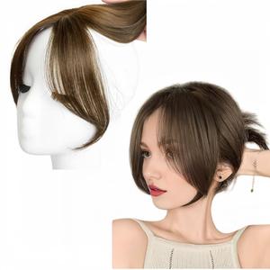 Natural Human Hair Bangs Side Fringe for Women 3D Middle Part False Bangs Clip-in Extensions Invisible Hairpieces Human Hair Toppers (Light Brown)