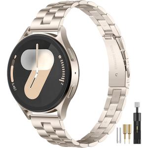 Thin Metal Compatible with Samsung Watch 7 bands, Adjustable Stainless Steel Replacement Strap for Galaxy Watch 7/FE/6/5/4 40mm 44mm /Galaxy 6 Classic/5 Pro/4 Classic/Active 2 Women Men (Starlight)