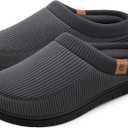 VeraCosy Men's Moccasin Slippers Comfy Soft Durable Slip-on Indoor Memory Foam House Shoes (7-8, Charcoal Dark Gray)