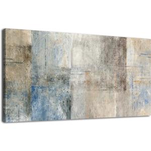 yearainn Large Abstract Canvas Wall Art for Living Room Wall Decor Brown Abstract Canvas Prints Artwork Blue Abstract Canvas Pictures for Bedroom Home Office Wall Decorations Ready to Hang 24" X 48"