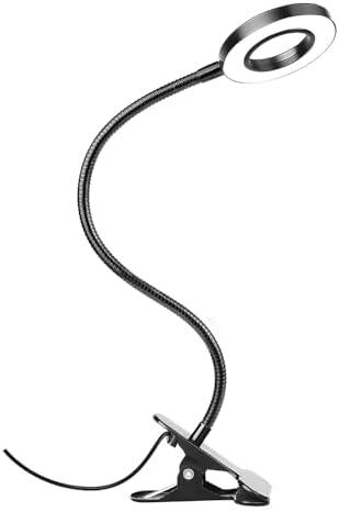 Woputne Desk Clip on Lamp for Reading Home Office, 10 Dimmable Brightness 3 Modes, Clamp Light for Bed Headboard