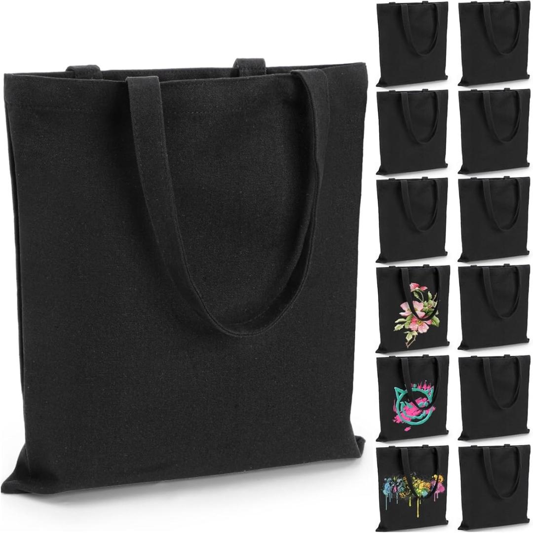 12 Pack Canvas Tote Bags, Sublimation Blank Grocery Bag with Handle, 15x13 In Reusable Medium Shopping Cloth Bag for DIY, Painting, Crafting, Embroidery, Advertising, Promotion, Gift, Activity