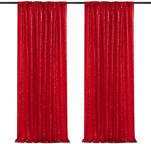 Party Backdrop Curtains 12Pieces 2ftx8ft Red Sequin Backdrop Sparkly Glitter Fabric Backdrop for Birthday Christmas Party Decorations