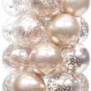 Sea Team 60mm/2.36" Shatterproof Clear Plastic Christmas Tree Ball Ornaments Set, Decorative Hanging Transparent Xmas Baubles with Stuffed Delicate Decorations (30 Counts , Champagne)