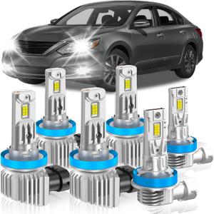 Fit for Nissan 2007-2018 Altima Light Bulbs, High/Low Beam Fog Light Bulbs Combo, 800% Brightness CSP Chips, 6000K White, Efficient Heat Dissipation, Pack of 6