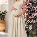 OUGES Women's Maternity Dress Summer Ruffle Sleeve Patchwork Casual Flowy Maxi Dresses with Pockets (Orange, M)