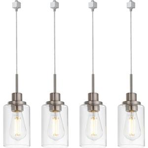 MELUCEE 4 Packs H Track Pendant Lighting Brushed Nickel Ceiling Hanging Lamp Track Lighting Fixtures Pendant with Clear Glass Shades, Compatible with H Type Track Lighting Rail, E26 Socket