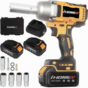Cordless impact Wrenches - 590Ft-lbs (800N.m) Brushless 1/2 inch Impact Wrench, 3300RPM High Torque Impact Gun, 2 Battery, Charger & 5 Sockets, Power Impact Wrench for Car Home